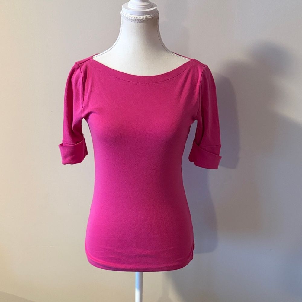 Ralph Lauren Pink 3/4 Sleeve Boat Neck Top. Size Small